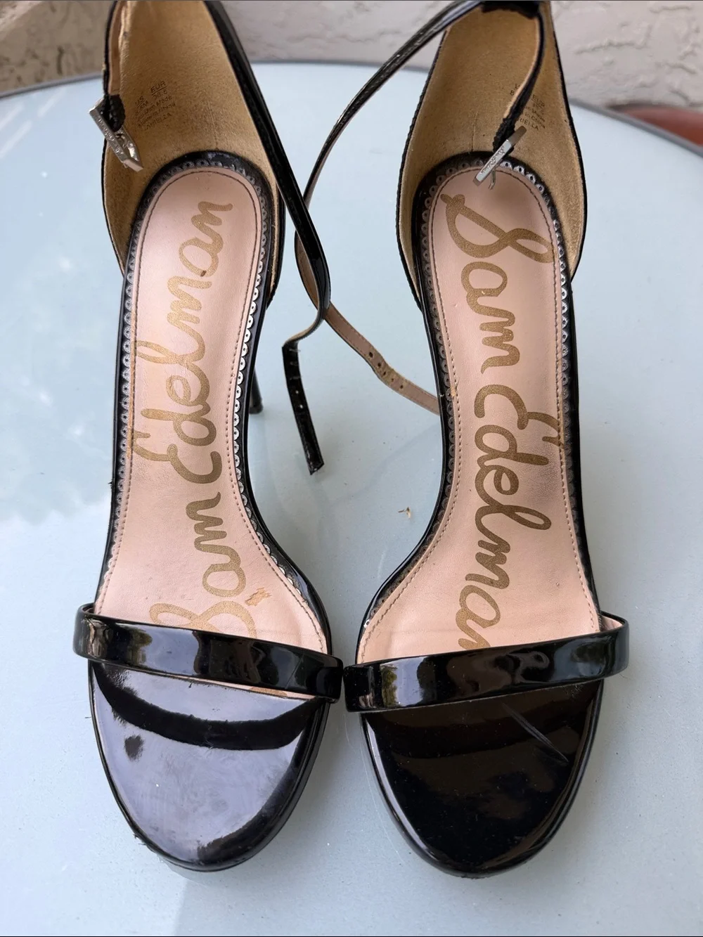 Sam Edelman Black Patent Open-Toe Ankle Strap Heels